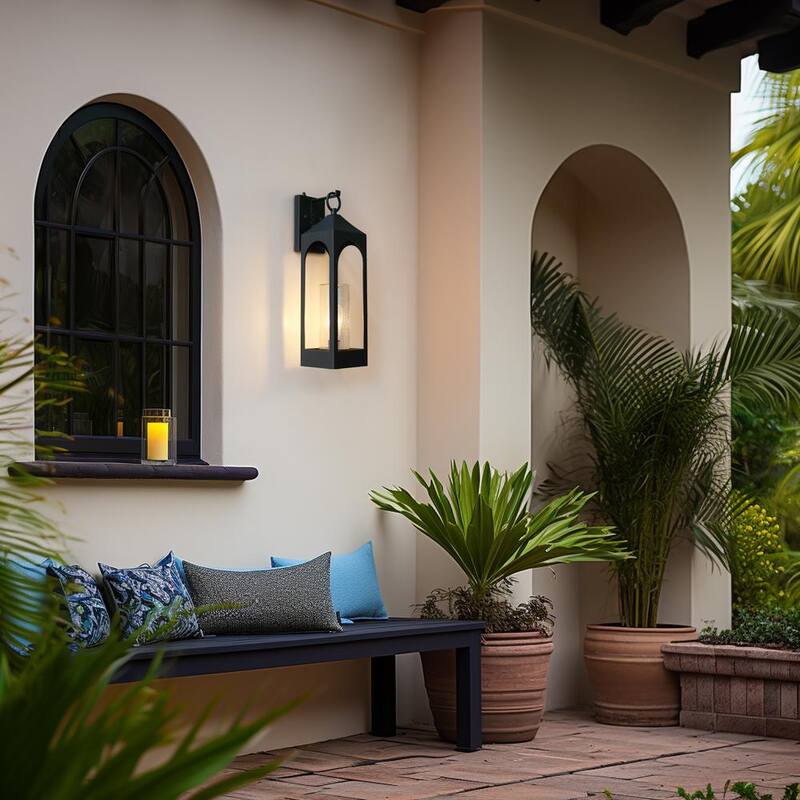 Lámpara de Pared Exterior Moderna LamQee de 1 Luz Negra con Sensor Crepuscular y Vidrio Transparente - 06FTL0274ABK