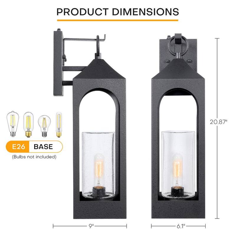 Lámpara de Pared Exterior Moderna LamQee de 1 Luz Negra con Sensor Crepuscular y Vidrio Transparente - 06FTL0274ABK