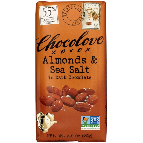 Chocolate Chocolove Almendras y Sal Marina Barra de Chocolate Oscuro 3.2 oz. Barras, PK144 - 155