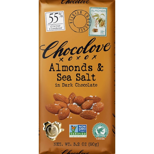 Chocolate Chocolove Almendras y Sal Marina Barra de Chocolate Oscuro 3.2 oz. Barras, PK144 - 155