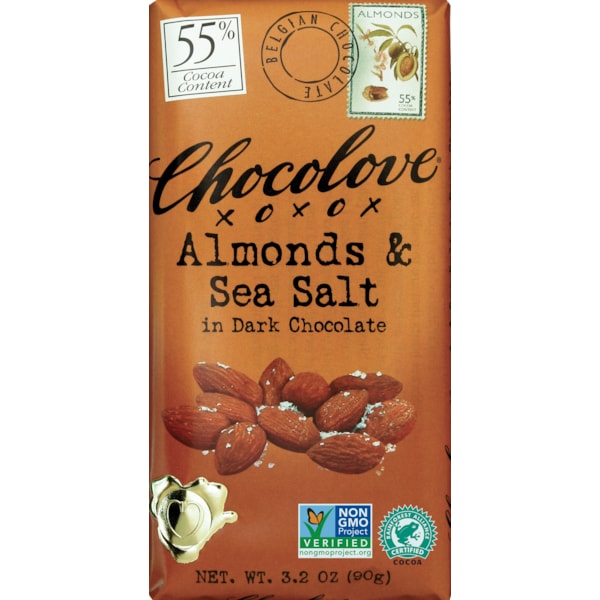 Chocolate Chocolove Almendras y Sal Marina Barra de Chocolate Oscuro 3.2 oz. Barras, PK144 - 155
