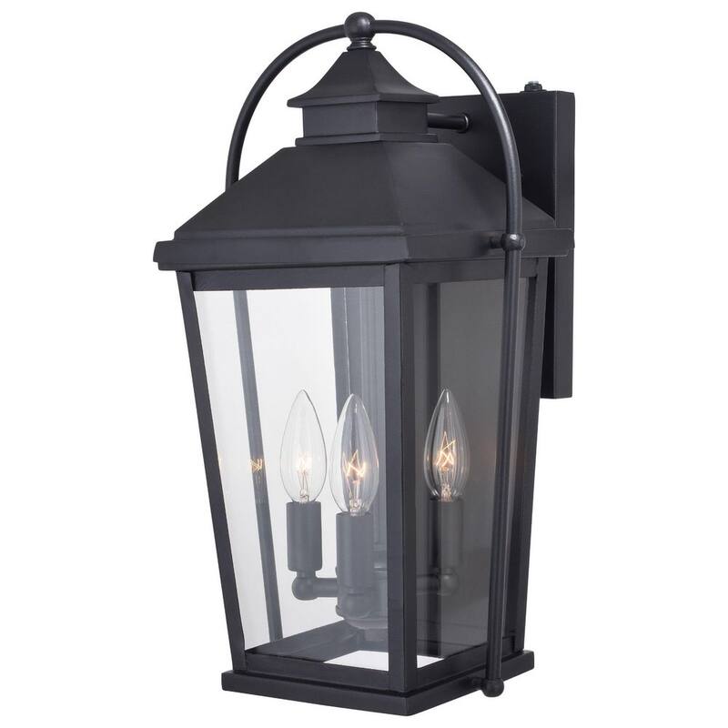 Lámpara de pared exterior VAXCEL Lexington de 3 luces con sensor de anochecer a amanecer, color negro, vidrio transparente - T0539