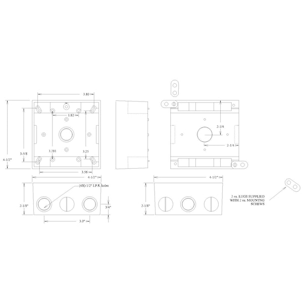 Mulberry Electrical Box, 30.5 cu in, Outlet Box Type, 2 Gangs, Aluminum, Square Shape - 30239W