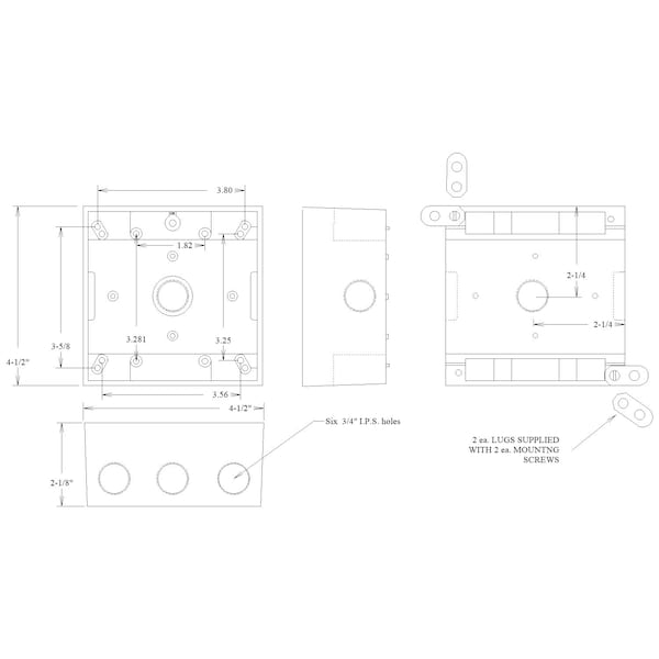 Mulberry Electrical Box, 30.5 cu in, Outlet Box Type, 2 Gangs, Aluminum, Square Shape - 30260