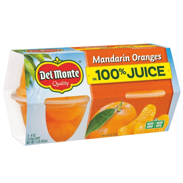 Naranjas Mandarinas Del Monte en 100% Jugo Delmonte 4 oz. Vasos de Plástico, PK24 - 2002254