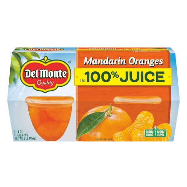 Naranjas Mandarinas Del Monte en 100% Jugo Delmonte 4 oz. Vasos de Plástico, PK24 - 2002254