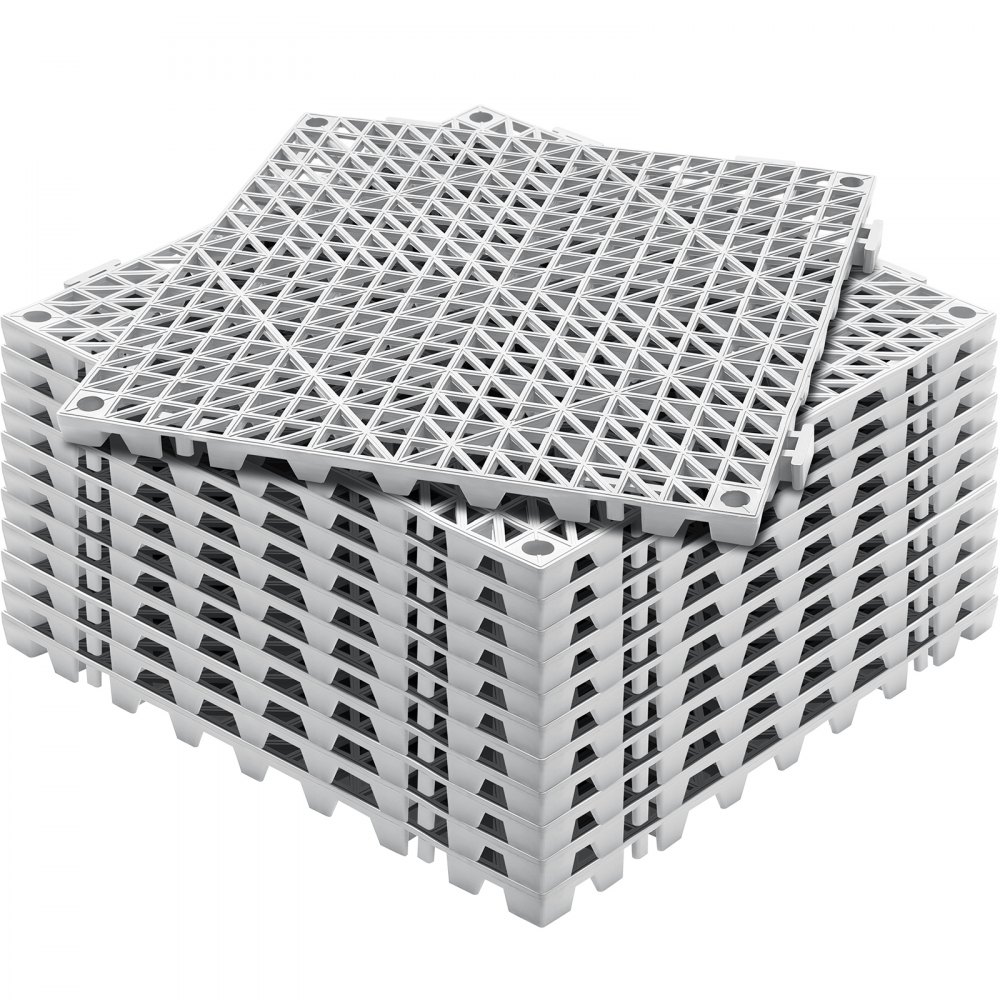 VEVOR Modular Interlocking Cushion, 12 Pack 12" x 12" Splicing Drainage Mats, Soft PVC Interlocking Drainage Floor Tiles, Non-Slip Drainage Holes for Restroom, Bathroom, Kitchen, Pool, Wet Areas, Gray - HZXSJDD1212YBKA1IV0
