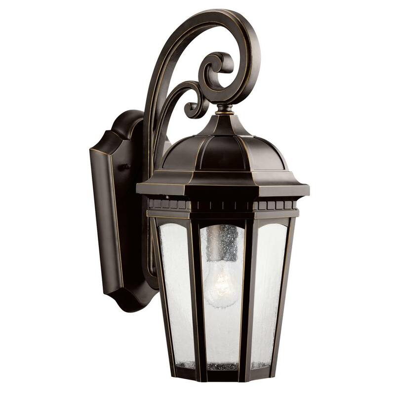 Lámpara de pared KICHLER Courtyard de 17.75 pulgadas con 1 luz en bronce frotado para exteriores con cableado duro y sin focos incluidos (1 paquete) - 9033RZ