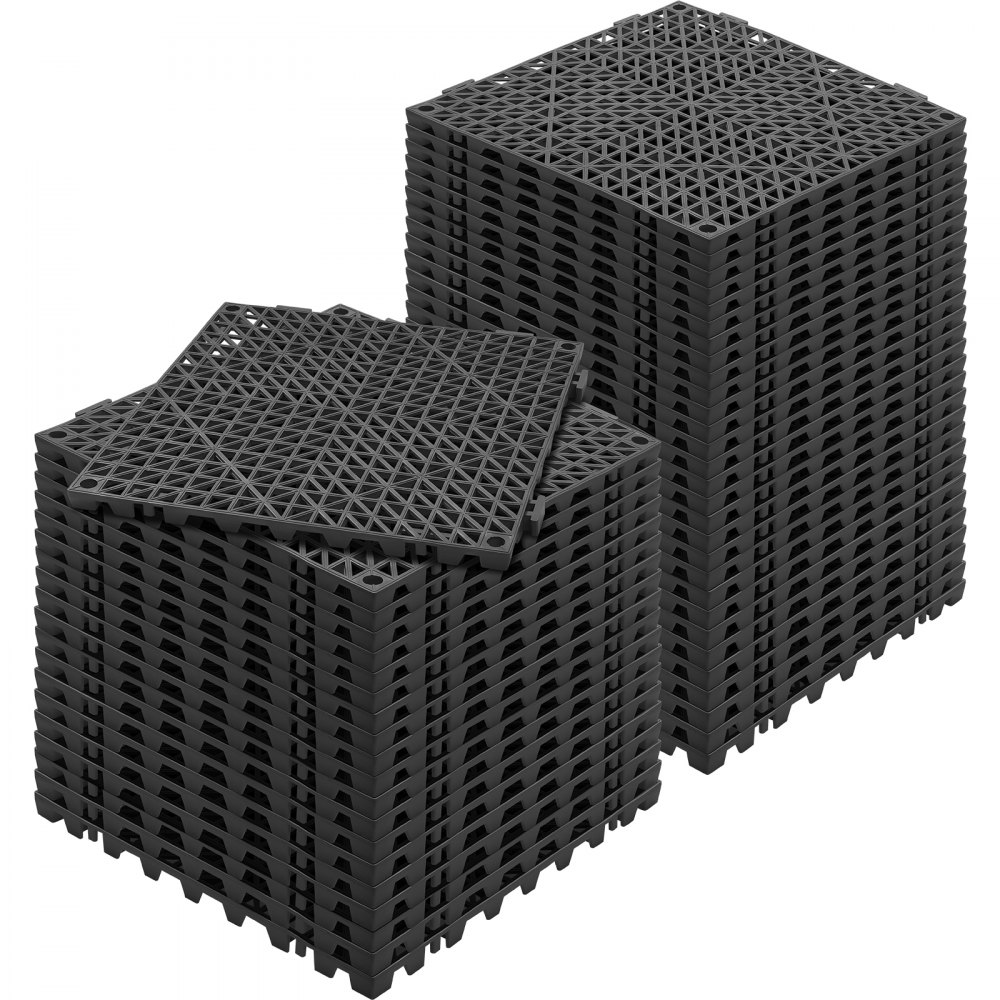 VEVOR Interlocking Tile 50PCS Black, Drainage Tiles 12" x 12" Splicing, Soft PVC Interlocking Drainage Floor Tiles, Non-Slip Drainage Holes for Restroom, Bathroom, Kitchen, Pool, Wet Areas - HZXSJDD1212Y2YO2XV0