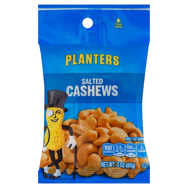Plátanos Planters, bolsa de 3 oz con nueces de anacardo saladas, paquete de 12 - 10029000074368