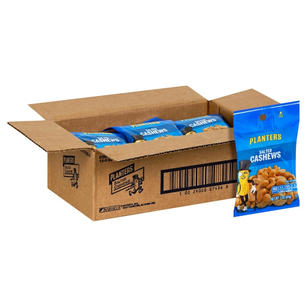 Plátanos Planters, bolsa de 3 oz con nueces de anacardo saladas, paquete de 12 - 10029000074368