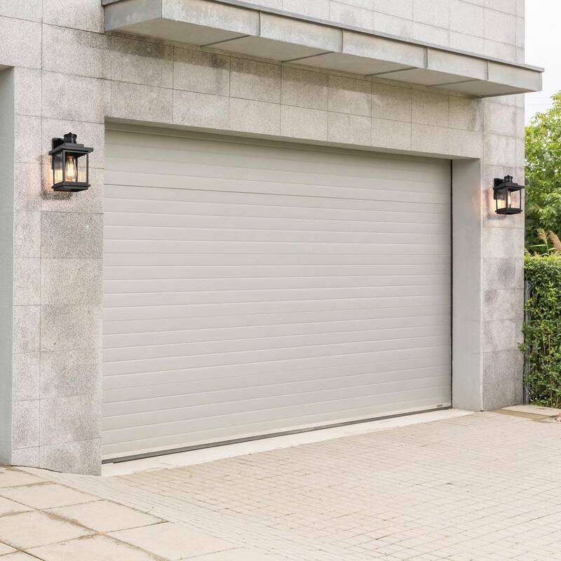 Lámpara de pared exterior moderna con sensor de movimiento de un solo foco, negra texturizada, con pantalla de vidrio transparente para garaje y patio - LYNRQJ2156AR8C