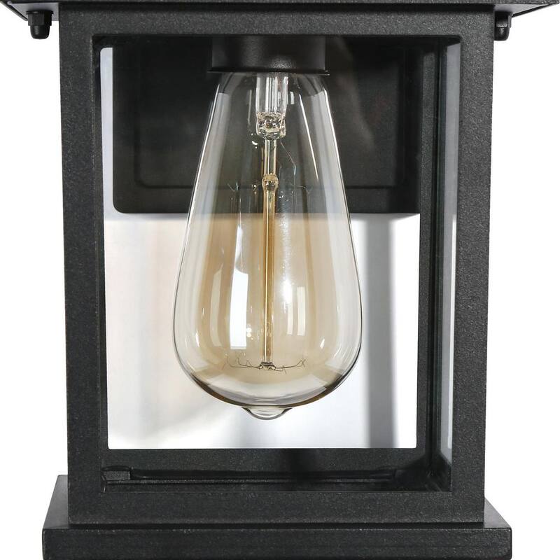 Lámpara de pared exterior moderna con sensor de movimiento de un solo foco, negra texturizada, con pantalla de vidrio transparente para garaje y patio - LYNRQJ2156AR8C