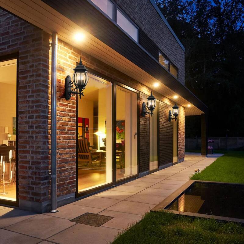 Aplique de pared de aluminio negro LamQee para exteriores con 3 luces y pantalla de vidrio transparente - 06FTL0241BBK