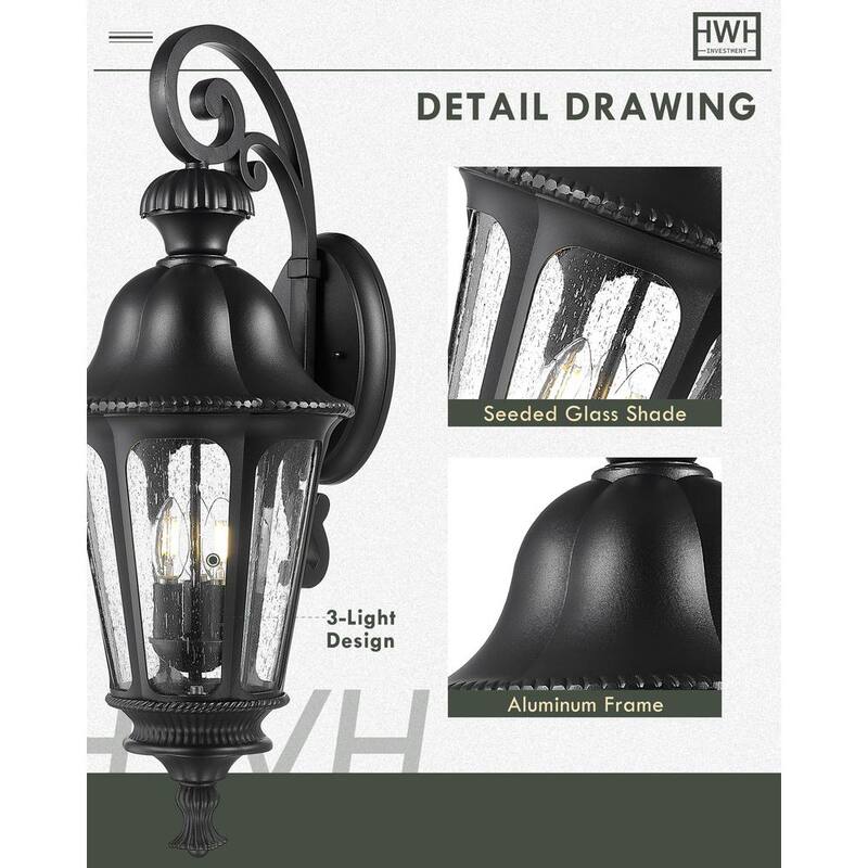 Lámpara de pared estilo linterna negra para exteriores JAZAVA 29.5 pulgadas con cableado duro y sin focos incluidos, luz de pared para porche o garaje - HD5HW90B-L BK