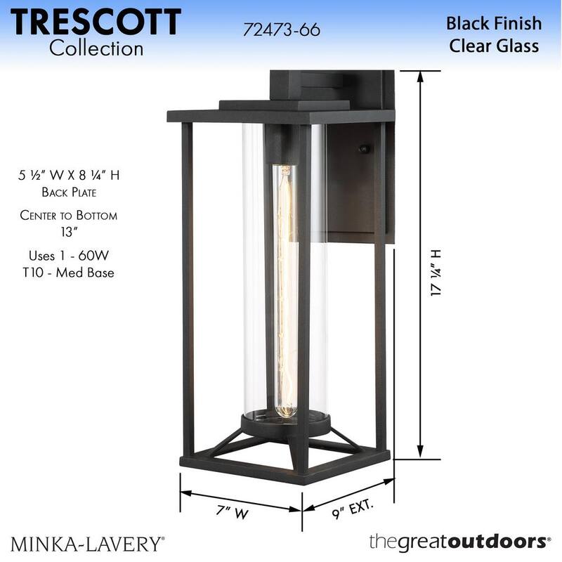 El Gran Exterior Trescott Lámpara de Pared Linterna de Exterior Negra de 1 Luz - 72473-66