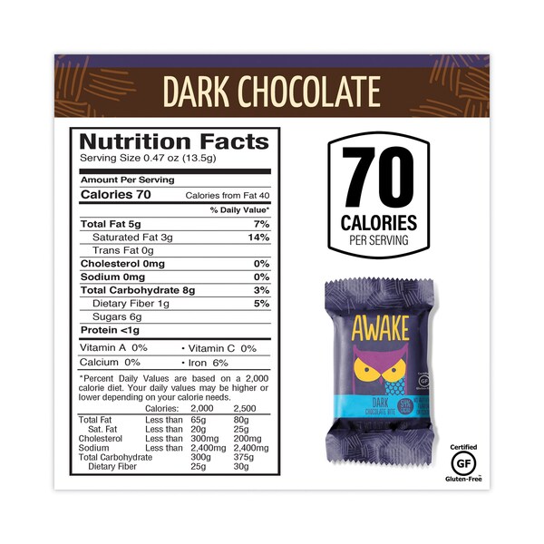 Despierta Mordeduras de Chocolate Amargo con Cafeína, Barras de 0.46 oz, PK50, 50PK - A00458U