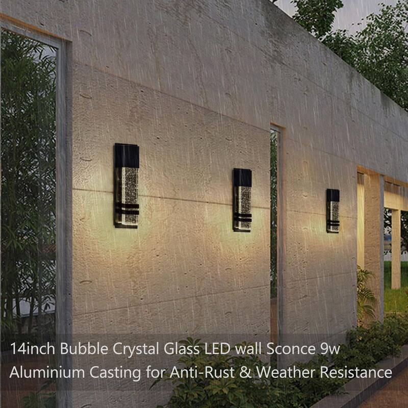 Aplique de pared moderno para exteriores Cedar Hill de 14 pulgadas con cristal de burbujas LED de 9 watts (paquete de 1) - 534001