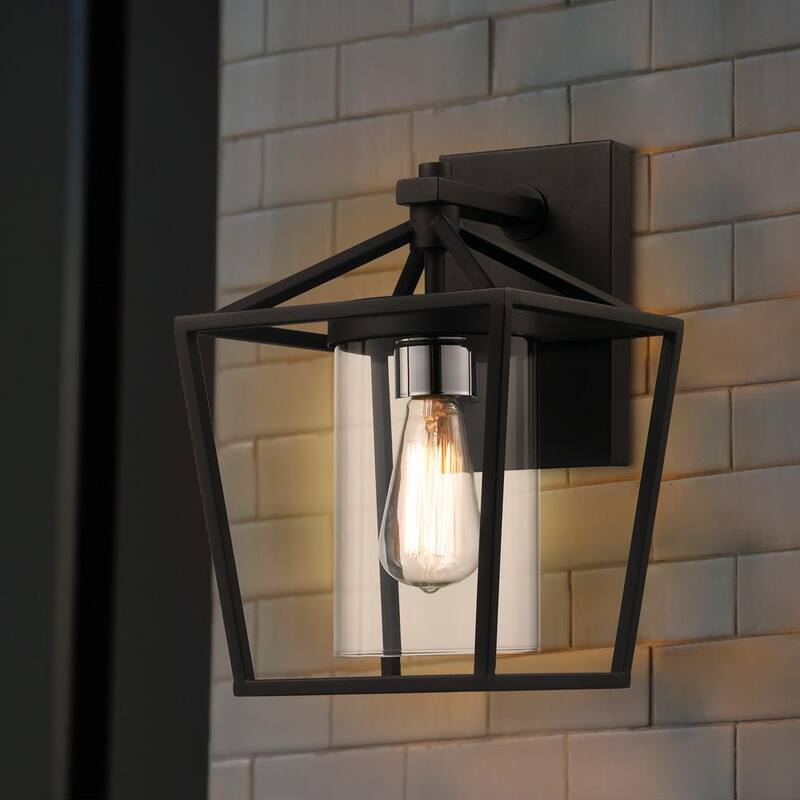 Lámpara de pared para exteriores Monteaux Lighting de 1 luz en negro y níquel cepillado con vidrio transparente - RS20180927-2
