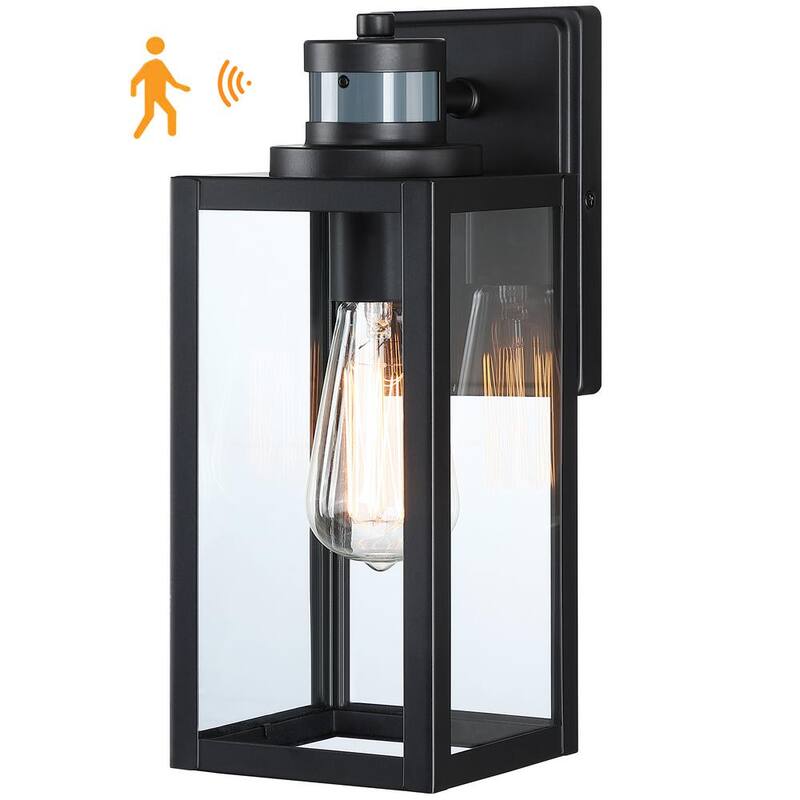 Lámparas de pared exteriores con sensor de movimiento Pia Ricco 1 Light Black, actualización de lámpara de pared al amanecer (Base E26) - 1JAY-12121-MS.