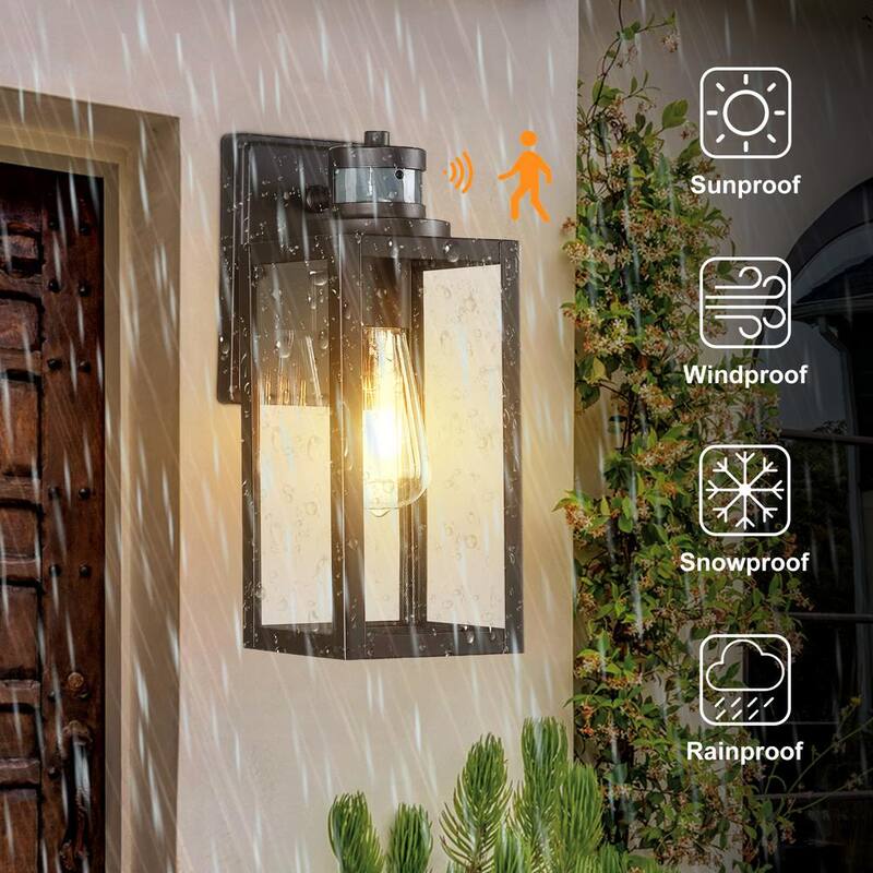 Lámparas de pared exteriores con sensor de movimiento Pia Ricco 1 Light Black, actualización de lámpara de pared al amanecer (Base E26) - 1JAY-12121-MS.