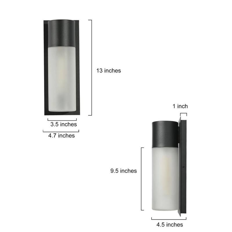 Lámpara de pared exterior Uolfin de 1 luz y 13 pulgadas en color negro, estilo moderno de mediados del siglo con pantalla de vidrio esmerilado - 62868RJ3ENY4739.