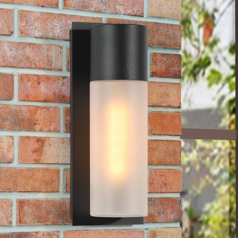 Lámpara de pared exterior Uolfin de 1 luz y 13 pulgadas en color negro, estilo moderno de mediados del siglo con pantalla de vidrio esmerilado - 62868RJ3ENY4739.
