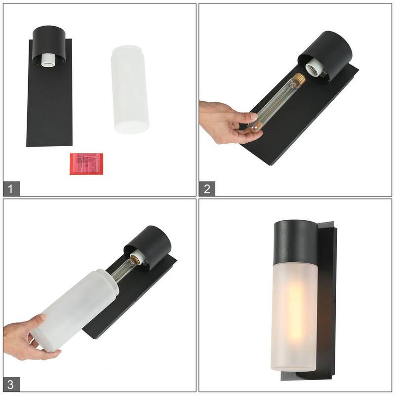 Lámpara de pared exterior Uolfin de 1 luz y 13 pulgadas en color negro, estilo moderno de mediados del siglo con pantalla de vidrio esmerilado - 62868RJ3ENY4739.