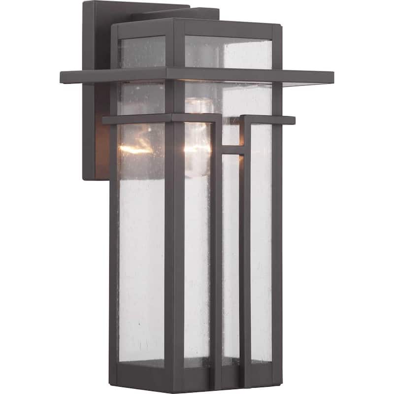 Colección Boxwood de Progress Lighting 1-Luz Antiguo Bronce Transparente Vidrio Sembrado Al Aire Libre Artesanal Mediana Farol de Pared Ligero - P560111-020