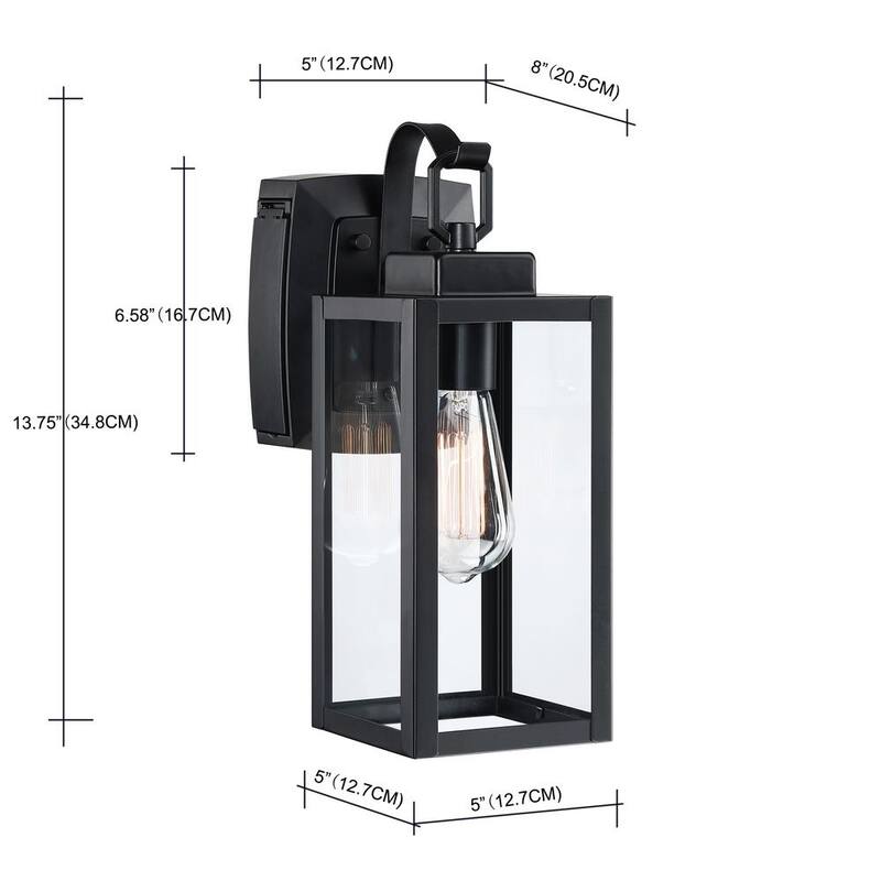 Luminaria de pared para exteriores Uixe 1-Luz de color negro mate con vidrio transparente y tomas GFCI integradas - SSL-12151-GFCI