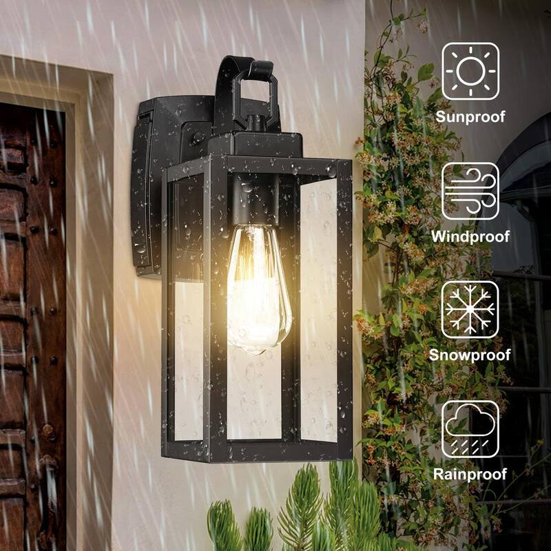 Luminaria de pared para exteriores Uixe 1-Luz de color negro mate con vidrio transparente y tomas GFCI integradas - SSL-12151-GFCI