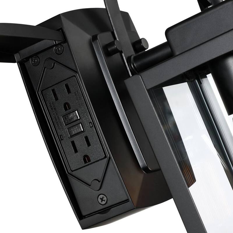 Luminaria de pared para exteriores Uixe 1-Luz de color negro mate con vidrio transparente y tomas GFCI integradas - SSL-12151-GFCI