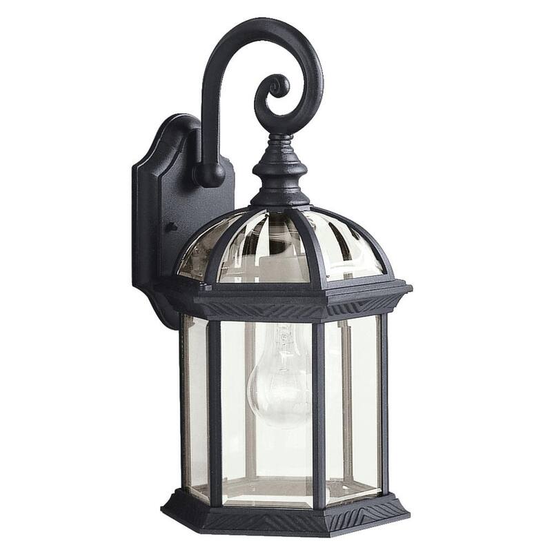 KICHLER Barrie 15.5 pulg. Lámpara de pared exterior negra alámbrica dura de 1 luz con no incluye focos (paquete de 1) - 9735BK