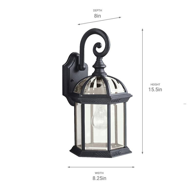 KICHLER Barrie 15.5 pulg. Lámpara de pared exterior negra alámbrica dura de 1 luz con no incluye focos (paquete de 1) - 9735BK