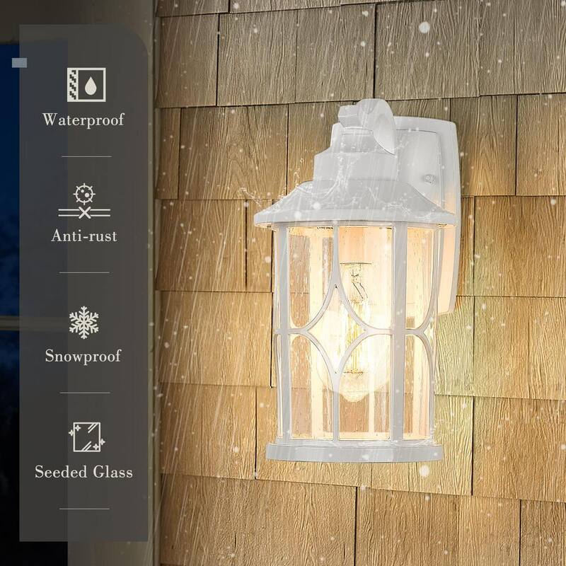 Lámpara de pared exterior resistente a la oxidación JAZAVA 1-Light de aluminio blanco con cableado fijo y sin focos incluidos - HDZX48B-2PK WH