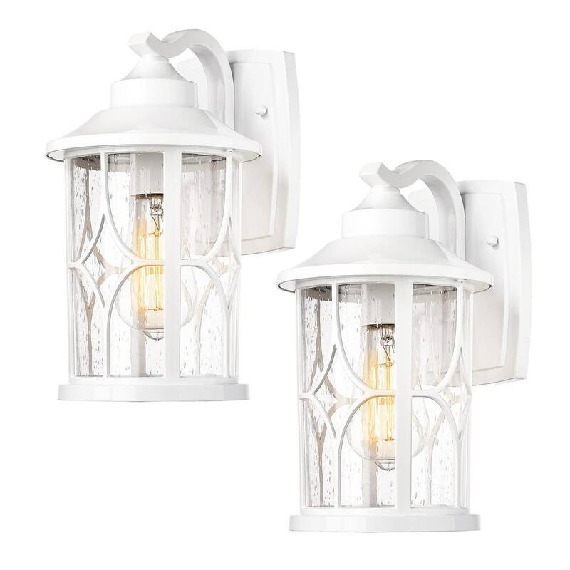 Lámpara de pared exterior resistente a la oxidación JAZAVA 1-Light de aluminio blanco con cableado fijo y sin focos incluidos - HDZX48B-2PK WH