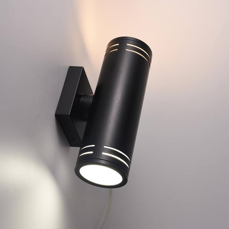 Euri Iluminación hacia arriba y hacia abajo 2-Luz Linterna de Pared Exterior LED Negra Crepuscular hasta el Amanecer y 3 Seleccionables de CCT (3000K, 4000K, 5000K) 1-Pack - EUDC-31W103sp