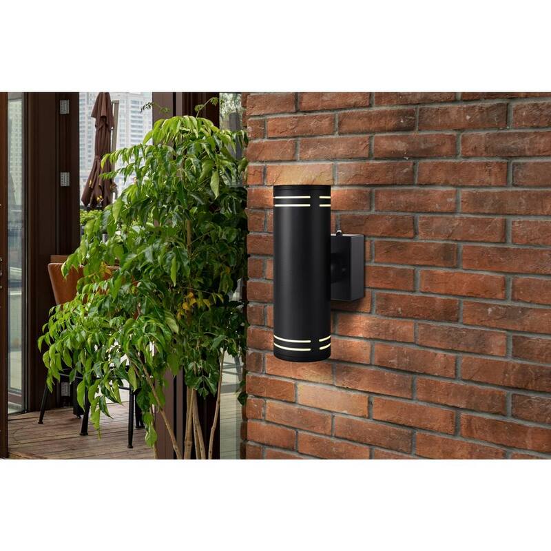 Euri Iluminación hacia arriba y hacia abajo 2-Luz Linterna de Pared Exterior LED Negra Crepuscular hasta el Amanecer y 3 Seleccionables de CCT (3000K, 4000K, 5000K) 1-Pack - EUDC-31W103sp