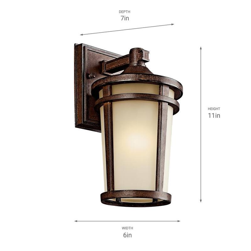 KICHLER Atwood 11 pulgadas 1-Luz Todoterreno Linterna de Pared con Cableado Duro en Color Marrón sin Bombillas Incluidas (Paquete de 1) - 49071BST