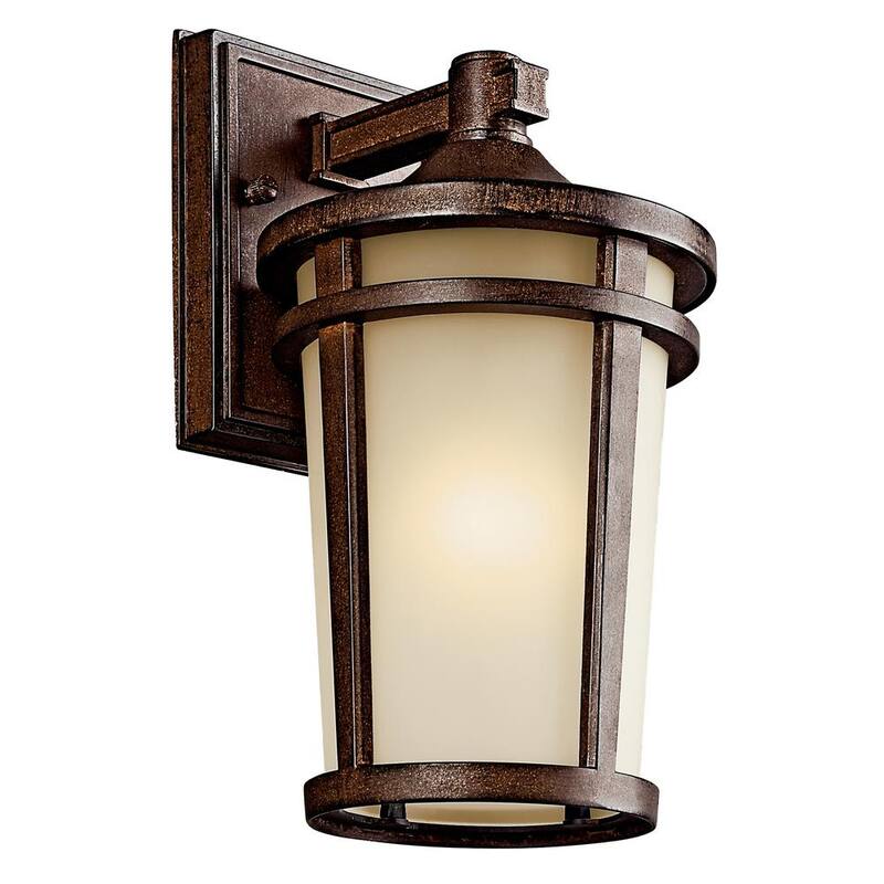 KICHLER Atwood 11 pulgadas 1-Luz Todoterreno Linterna de Pared con Cableado Duro en Color Marrón sin Bombillas Incluidas (Paquete de 1) - 49071BST