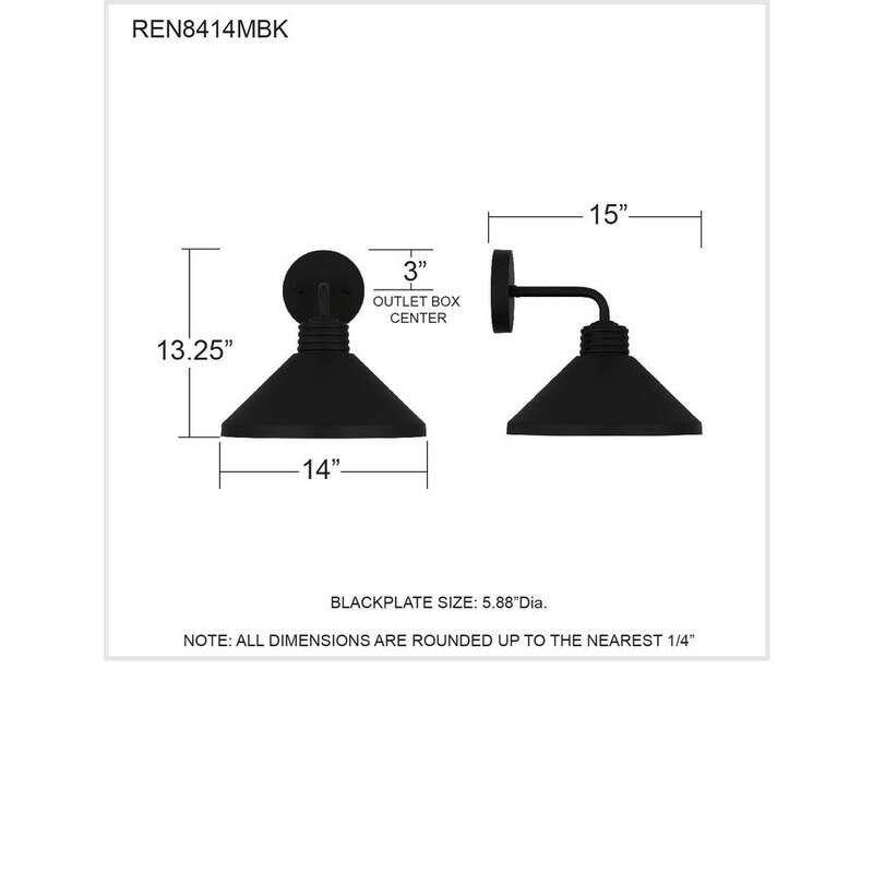 Luminaria de pared para exterior Quoizel Rencher de 1 luz en color negro mate - REN8414MBK