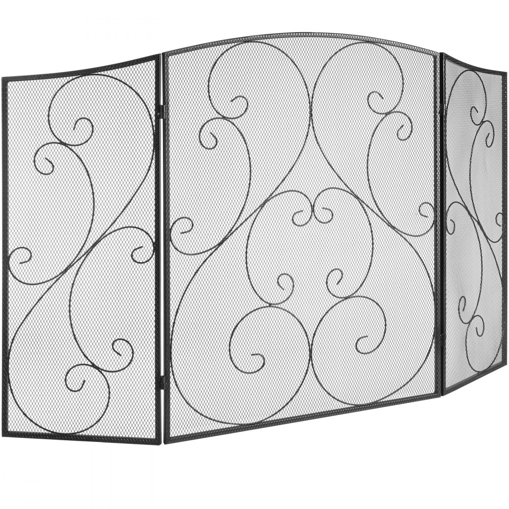 VEVOR Fireplace Screen 3 Panel, Sturdy Iron Mesh Fireplace Screen, 48"(L) x30.2"(H) Spark Guard Cover, No Assembly Required, Free Standing Fireplace Fence Grate for Living Room Home Decor Vintage Blac - BLMHSFG4555I9GTXEV0