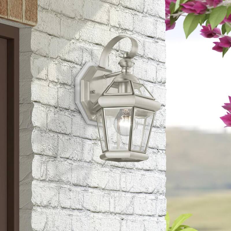 AVIANCE LIGHTING Cresthill 12 pulgadas 1 luz Linterna de pared exterior con cableado duro en níquel cepillado sin bombillas incluidas - HD08588