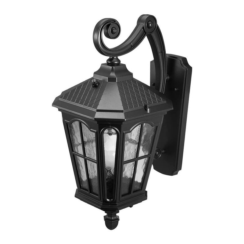 Luz de pared exterior LED negra KODA Bentham de 19.4 pulgadas con vidrio martillado al anochecer y al amanecer (incluye foco) - LM57752-1