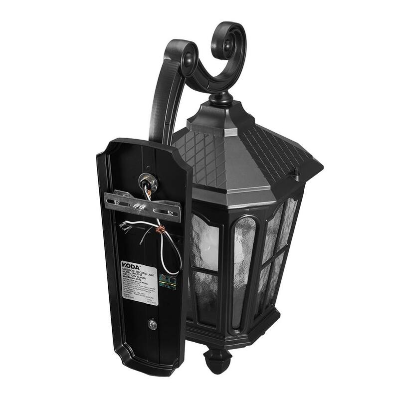 Luz de pared exterior LED negra KODA Bentham de 19.4 pulgadas con vidrio martillado al anochecer y al amanecer (incluye foco) - LM57752-1