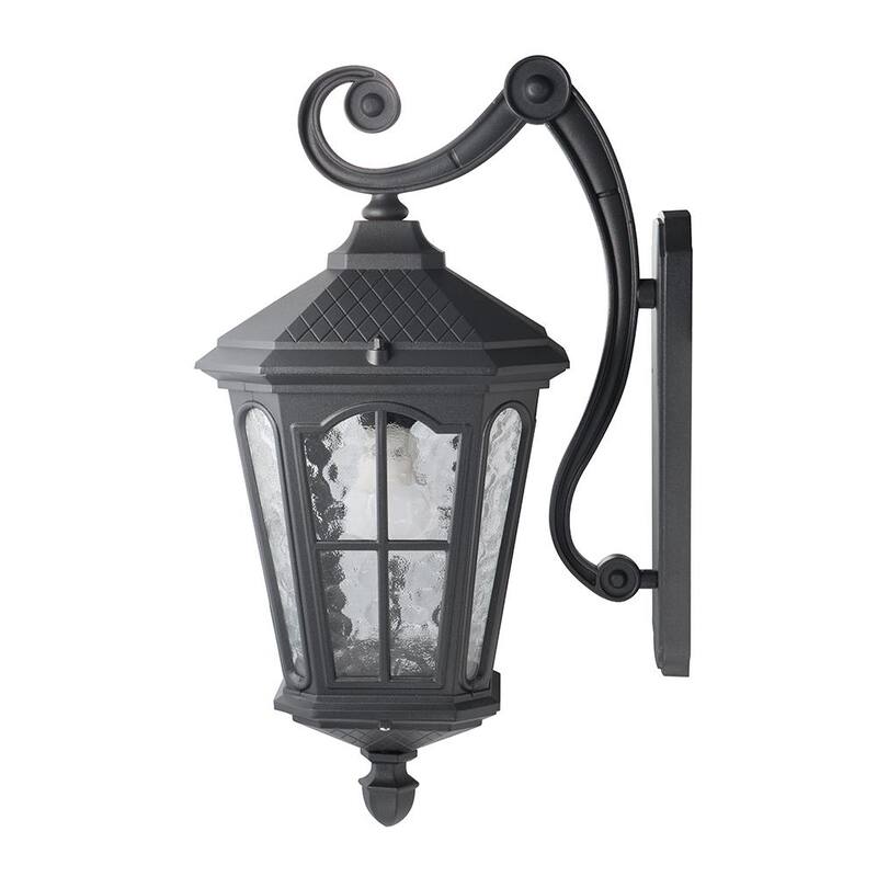 Luz de pared exterior LED negra KODA Bentham de 19.4 pulgadas con vidrio martillado al anochecer y al amanecer (incluye foco) - LM57752-1