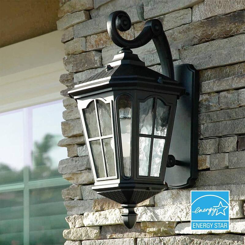 Luz de pared exterior LED negra KODA Bentham de 19.4 pulgadas con vidrio martillado al anochecer y al amanecer (incluye foco) - LM57752-1