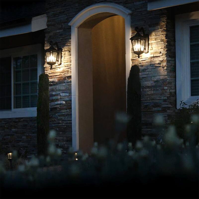 Luz de pared exterior LED negra KODA Bentham de 19.4 pulgadas con vidrio martillado al anochecer y al amanecer (incluye foco) - LM57752-1
