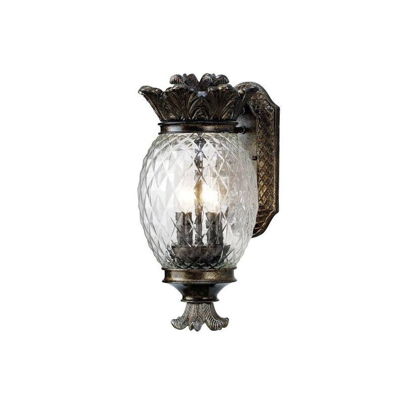 Lámpara de pared exterior Monteaux Lighting de 2 luces en bronce con diseño de piña y vidrio estampado - BL0121113-3-S