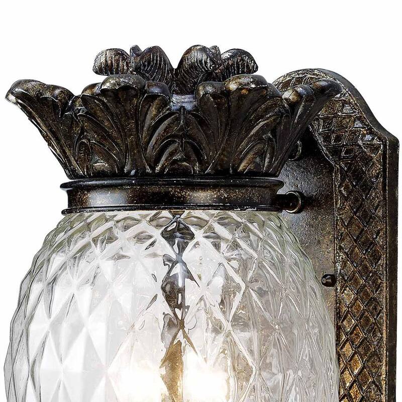 Lámpara de pared exterior Monteaux Lighting de 2 luces en bronce con diseño de piña y vidrio estampado - BL0121113-3-S
